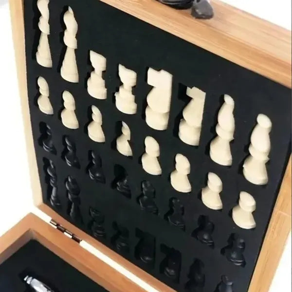 4 in 1 Wooden Chess Set with Wine Opener Kit