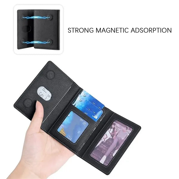 Magnetic Tri-Fold Wallet with Card Slots and Stand