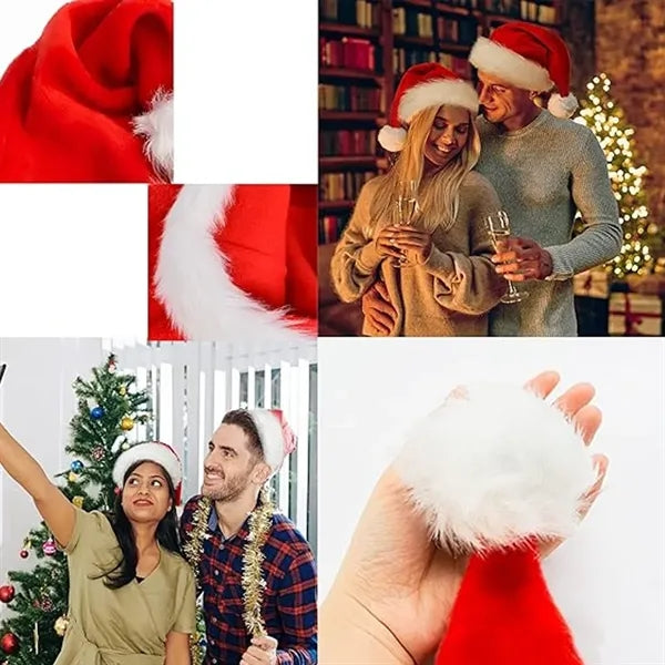 Extra Thick Velvet Christmas Santa Hat for Adults and Kids