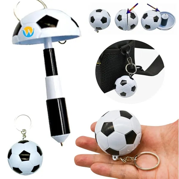 Retractable Keychain Soccer Ball Fun Novelty Gel Ink Pen
