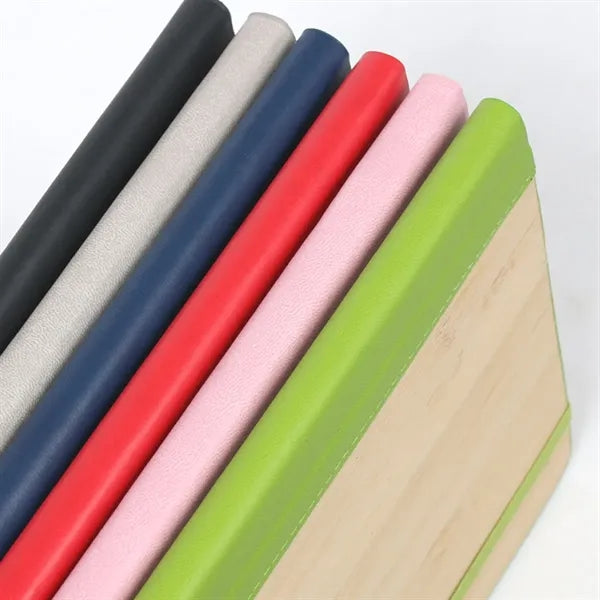 Elastic Closure Bamboo Hard Cover Notebook with Pen Sleeve