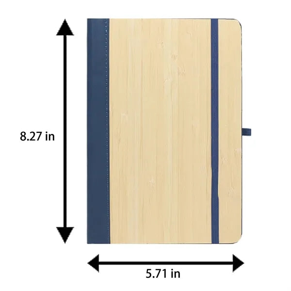 Elastic Closure Bamboo Hard Cover Notebook with Pen Sleeve