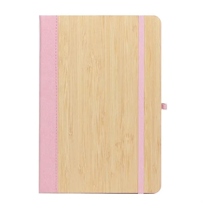 Elastic Closure Bamboo Hard Cover Notebook with Pen Sleeve