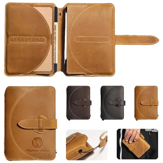 Crazy Horse Leather Anti-RFID Passport Wallet with Lanyard