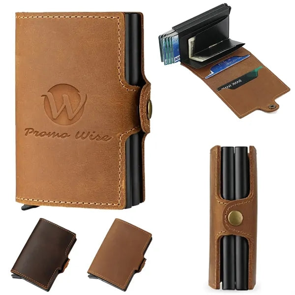 Slim Multi-Slot Quick Access Aluminum RFID Leather Wallet