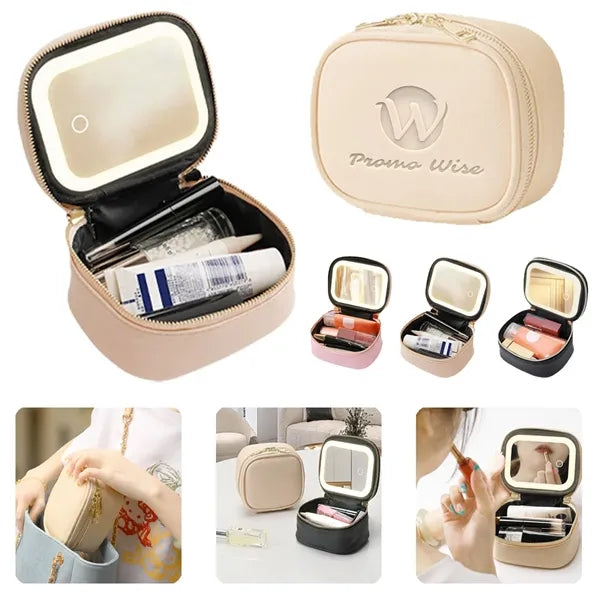 Waterproof PU Detachable Mirror 3 Light Modes LED Makeup Bag