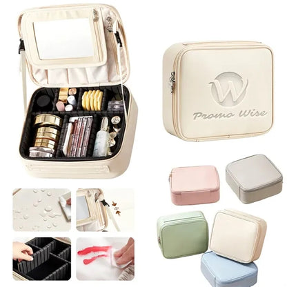 Adjustable Partitions 3D HD Mirror Waterproof PU Makeup Bag
