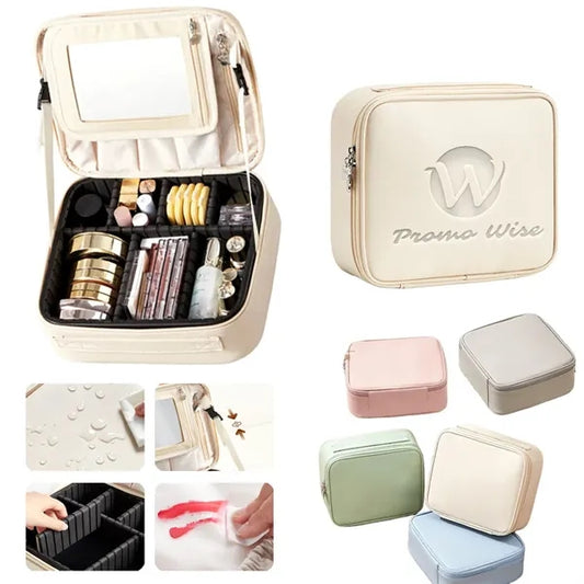 Adjustable Partitions 3D HD Mirror Waterproof PU Makeup Bag