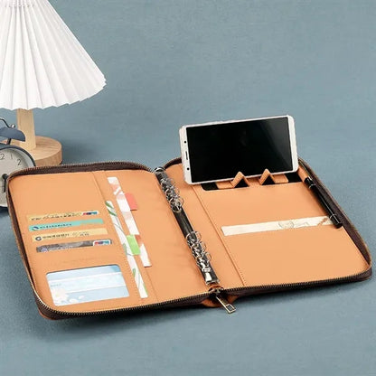 A5 Leather Binder Notebook with Zipper