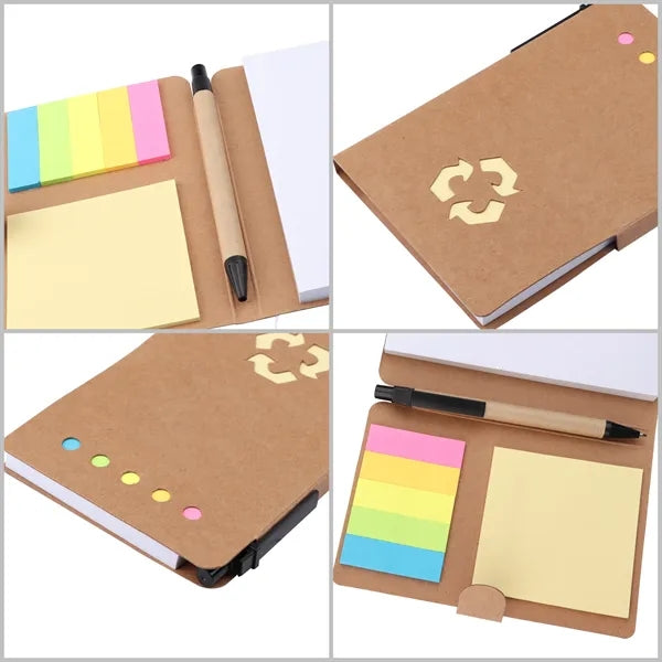 4"x6" Kraft Paper Colored Sticky Notebook With Pen