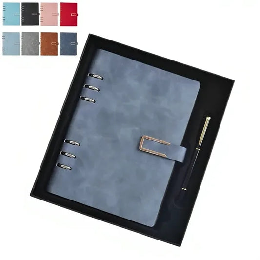 A5 Leather Binder Notebook Set with Pen