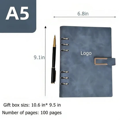 A5 Leather Binder Notebook Set with Pen