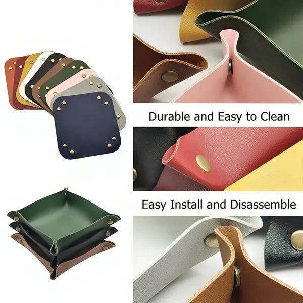 Foldable Leather Valet Tray Folding Travel Organizer