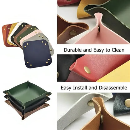 Foldable Leather Valet Tray Folding Travel Organizer