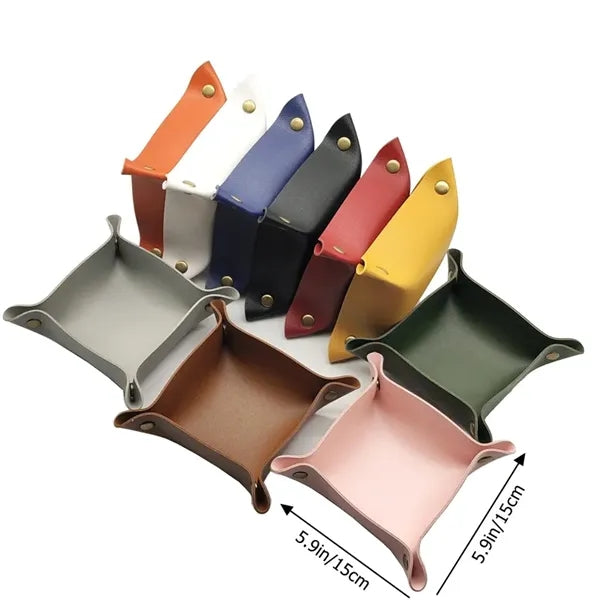 Foldable Leather Valet Tray Folding Travel Organizer