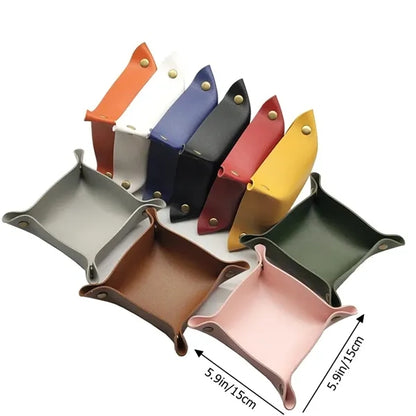 Foldable Leather Valet Tray Folding Travel Organizer