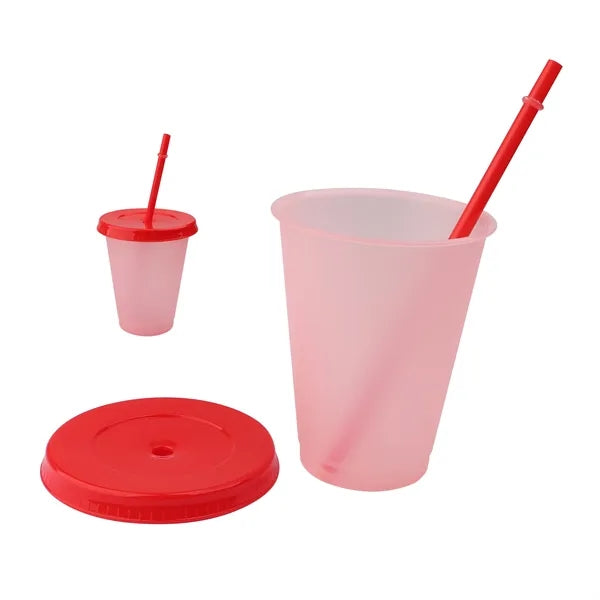 16oz Plastic Color Changing Cups w/ Lids & Straws
