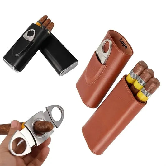 Classic Leather 3 Fingers Cigar with Cutter