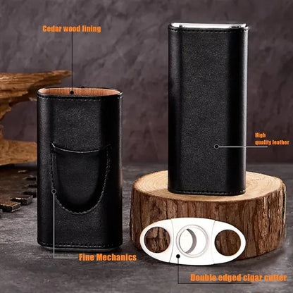 Classic Leather 3 Fingers Cigar with Cutter