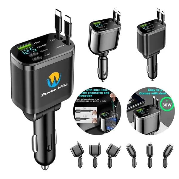 Retractable Digital Display 360 Degree Rotating Car Charger