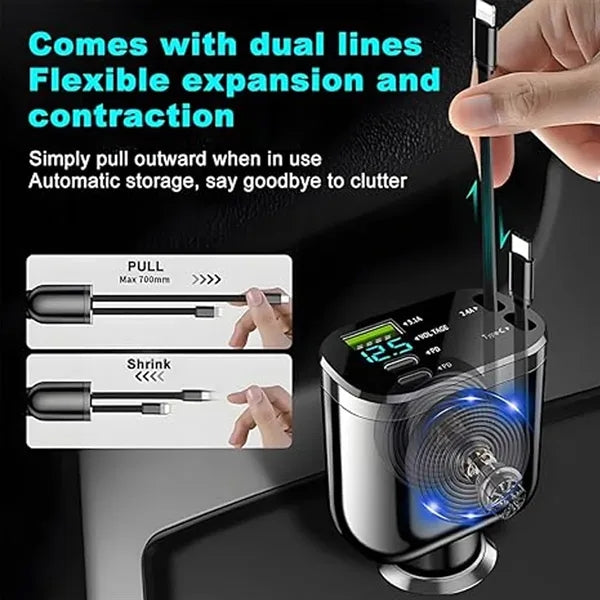 Retractable Digital Display 360 Degree Rotating Car Charger