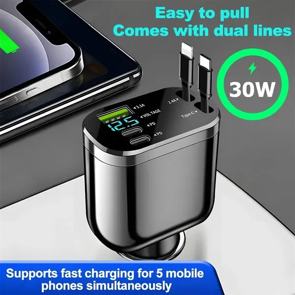 Retractable Digital Display 360 Degree Rotating Car Charger