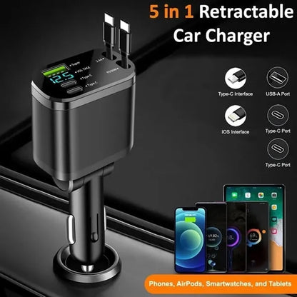 Retractable Digital Display 360 Degree Rotating Car Charger