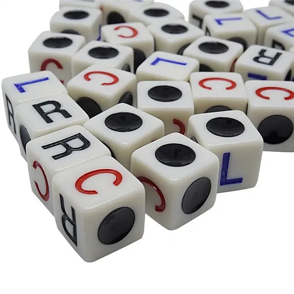 Custom LCR Dice Game Set with Color Chips in Storage box