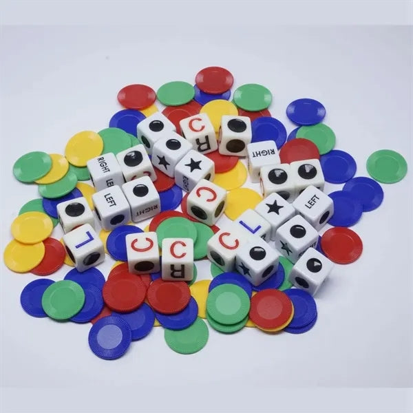 Custom LCR Dice Game Set with Color Chips in Storage box