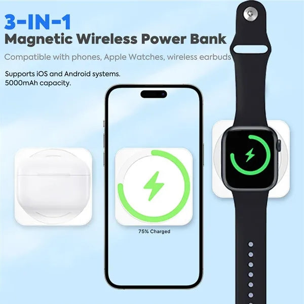 Magnetic 3-in-1 Wireless Power Bank 5000mAh
