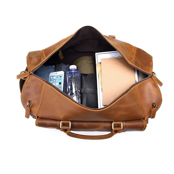 Vintage Crazy Horse Leather Travel Duffel Bag