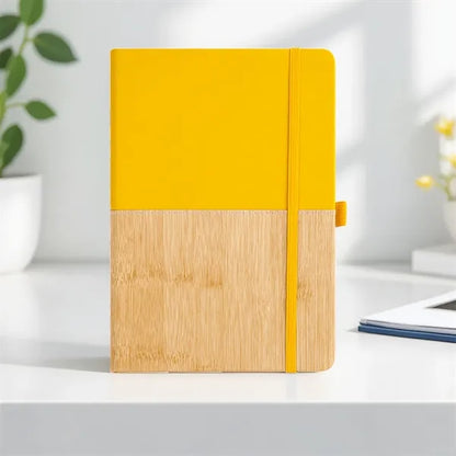 Bamboo Grain Leather A5 Notebook with Elastic Band