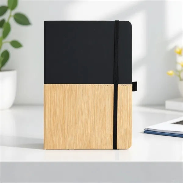 Bamboo Grain Leather A5 Notebook with Elastic Band