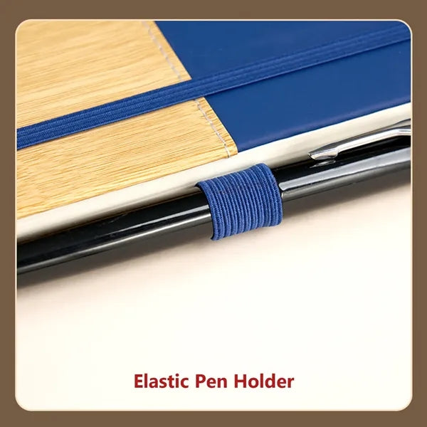Bamboo Grain Leather A5 Notebook with Elastic Band