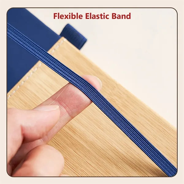Bamboo Grain Leather A5 Notebook with Elastic Band
