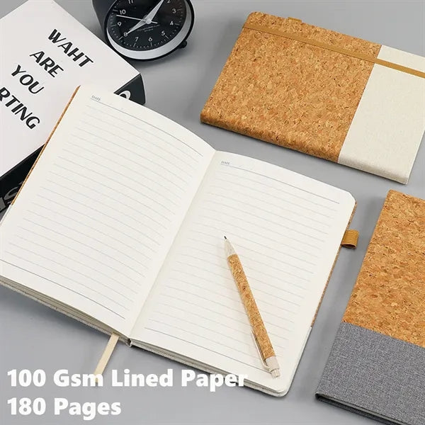 Eco Cork Business Notebook with Elastic Closure