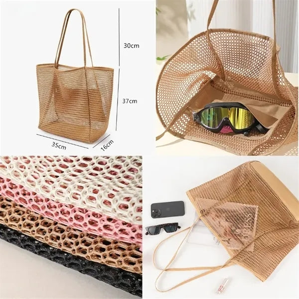 Mesh Beach Tote Women's Shoulder Handbag with Inner Pocket