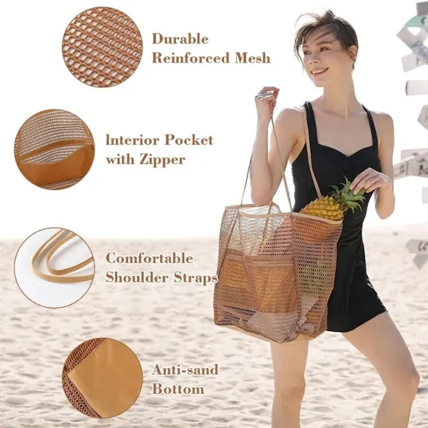 Mesh Beach Tote Women's Shoulder Handbag with Inner Pocket