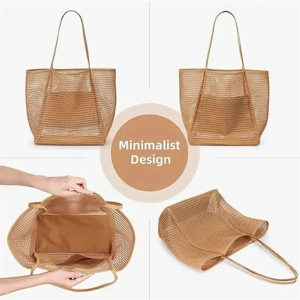 Mesh Beach Tote Women's Shoulder Handbag with Inner Pocket