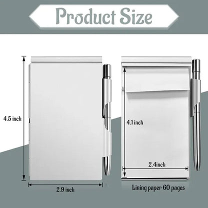 Mini Metal Pocket Notebook with Pen Refillable Paper