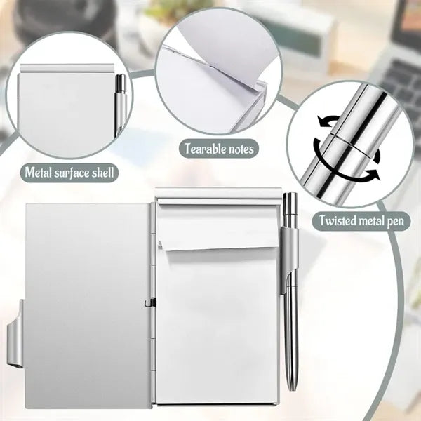 Mini Metal Pocket Notebook with Pen Refillable Paper