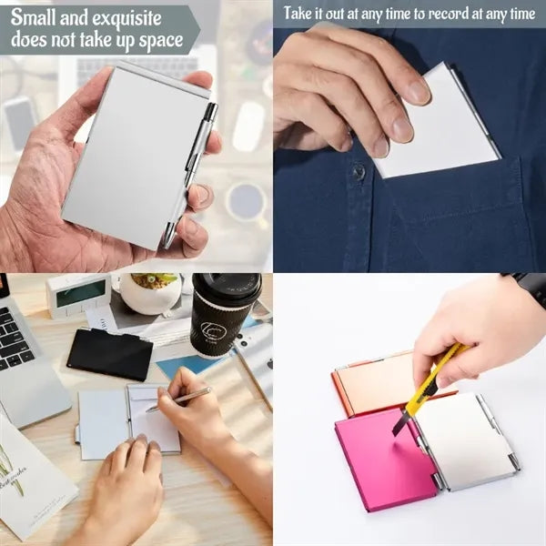 Mini Metal Pocket Notebook with Pen Refillable Paper