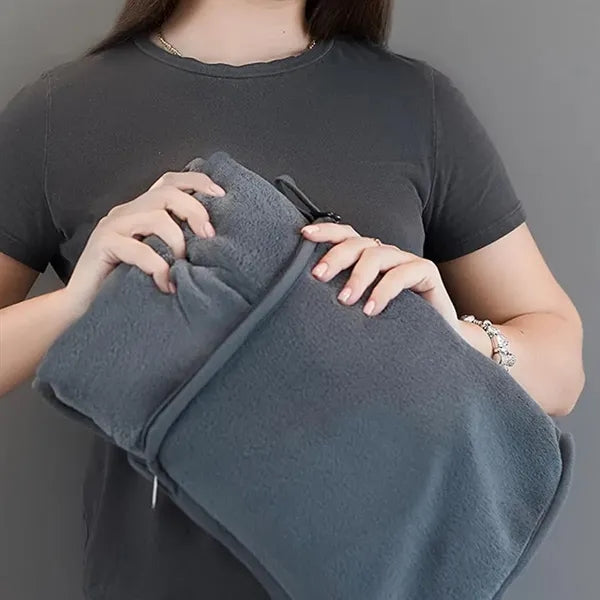 Portable 2-in-1 Flannel Travel Pillow Blanket for Winter
