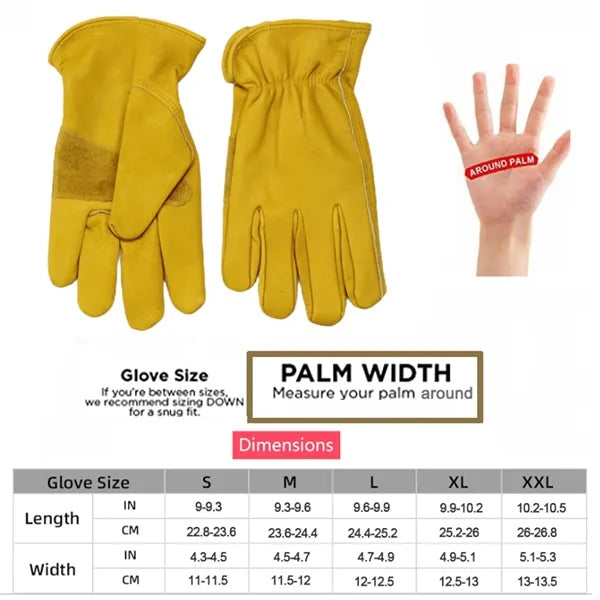 Yellow Cowhide Leather Palm Gloves