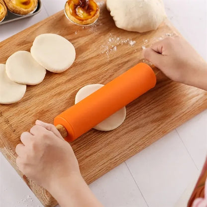 Silicone Rolling Pin With Wooden Handle