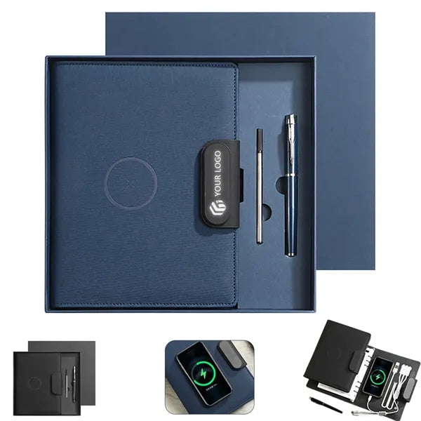 Business work travel gift notebook set with wireless charger