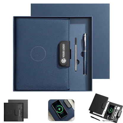 Business work travel gift notebook set with wireless charger