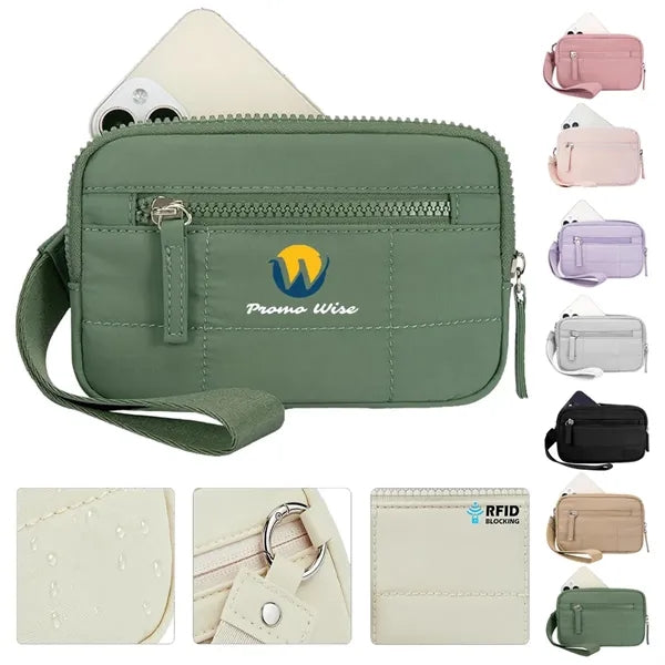 Women'S Small Nylon RIFD Wristlet Wallet With 3 Zippers