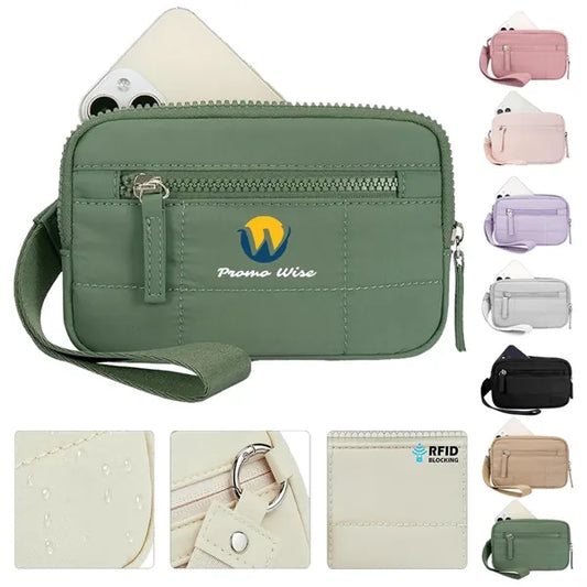 Women'S Small Nylon RIFD Wristlet Wallet With 3 Zippers