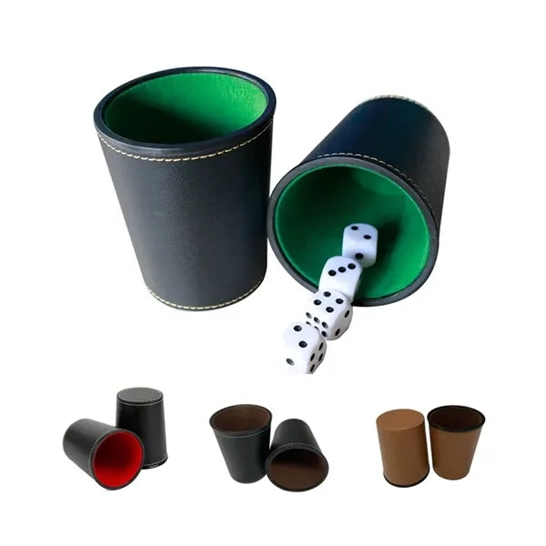 Silent Leather Dice Cup with 5 Dice